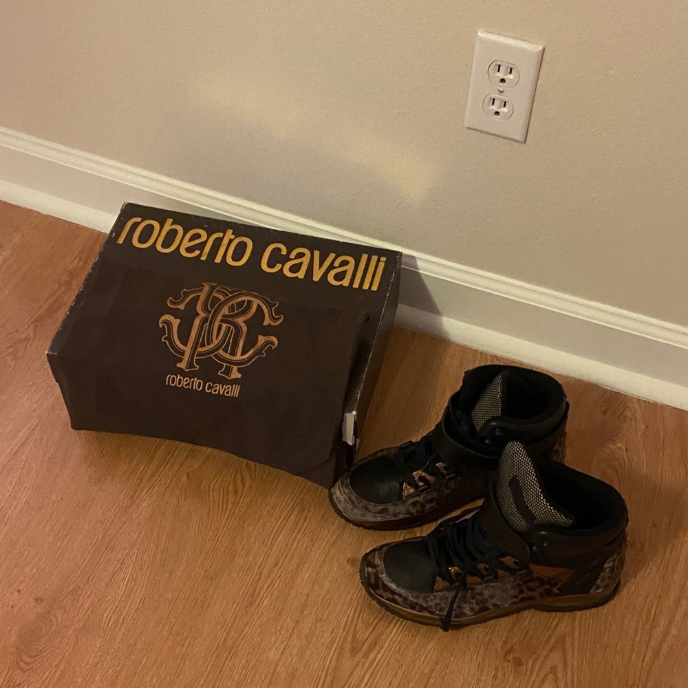Roberto Cavalli Kids Black and Brown High-Top Boots